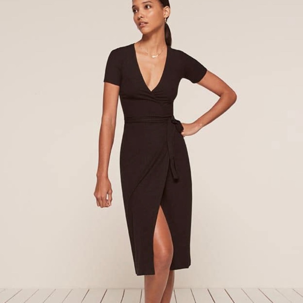Reformation Douglas Wrap Dress, Black, Small